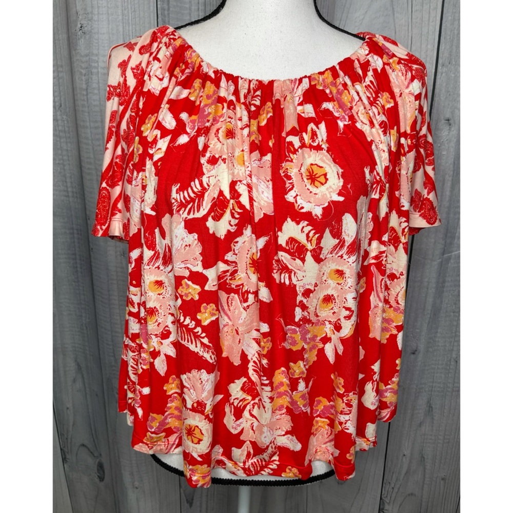 Free People Baja Babe Cold Shoulder Top Floral Boho Vacation Sz L - Picture 2 of 10